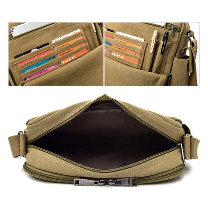 RuYiHuang Men Vintage Canvas Versatile Single-Shoulder Bag, สีกากี, สีดำ, สีน้ำตาล