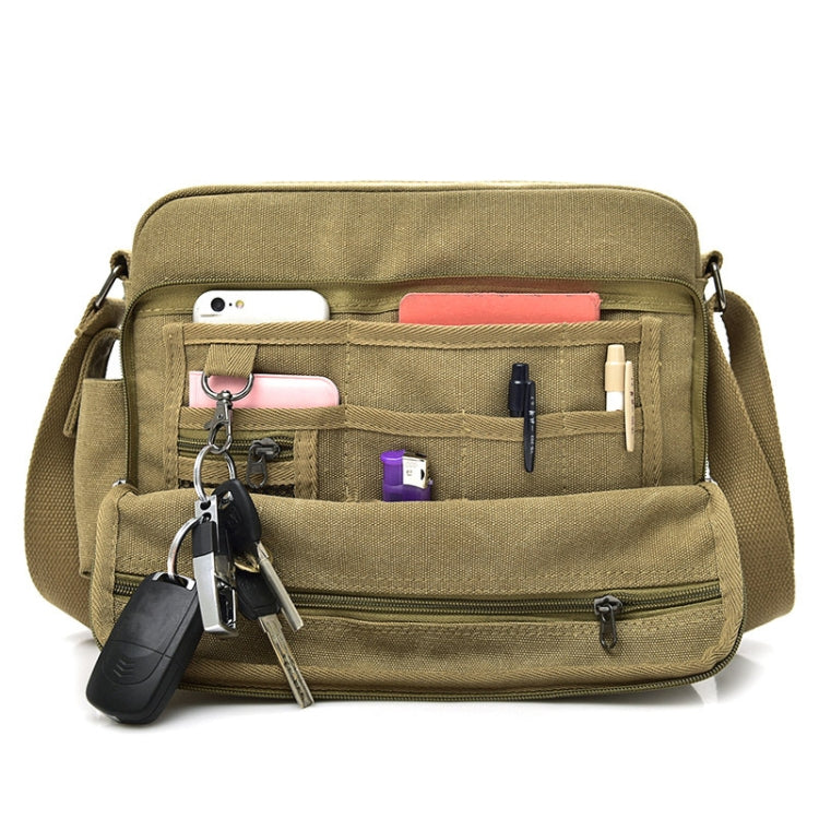 RuYiHuang Men Vintage Canvas Versatile Single-Shoulder Bag, สีกากี, สีดำ, สีน้ำตาล