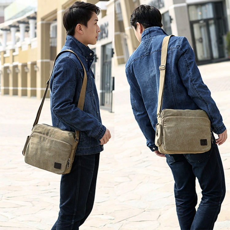 RuYiHuang Men Vintage Canvas Versatile Single-Shoulder Bag, สีกากี, สีดำ, สีน้ำตาล