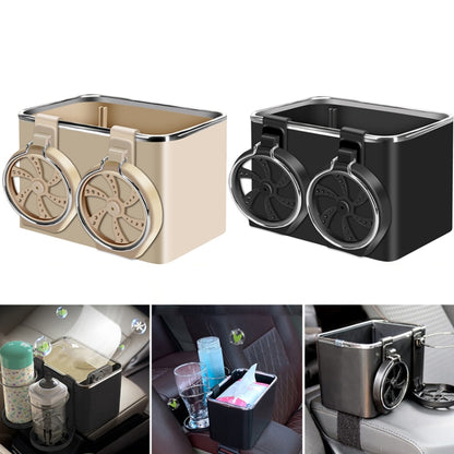 กล่องกระดาษติดรถยนต์ กล่องแขวนที่วางแขน กล่องเก็บของ ที่วางแก้วน้ำ, Black Double Cup, Beige Double Cup