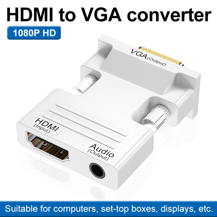 HDMI หญิงเป็นชาย VGA พร้อมอะแดปเตอร์เสียงจอภาพคอมพิวเตอร์ทีวีโปรเจคเตอร์แปลง, สีขาว, สีทอง, สีดำ