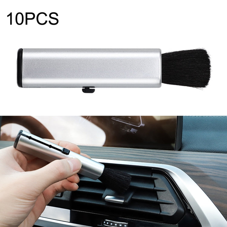 10 PCS Car Air Conditioner Air Outlet แปรงทำความสะอาดแบบยืดหดได้, 10PCS+Black, 10PCS+Silver