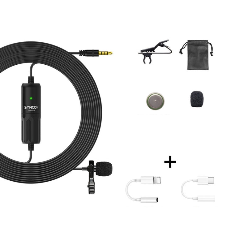 SYNCO S8 Lavalier Live Wired Microphone, ข้อมูลจำเพาะ:, Black, Black + Type-C, Black + 8 Pin, Black + Type-C + 8 Pin