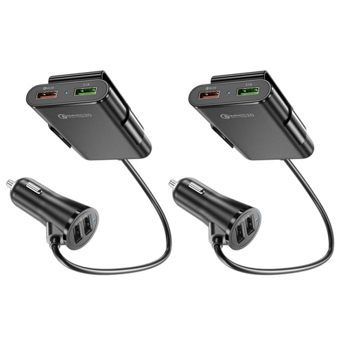 2PCS QC3.0 สี่พอร์ต Fast 5V 8A Car Charger ที่ชาร์จเบาะหลัง, 2PCS+Black, 2PCS+White