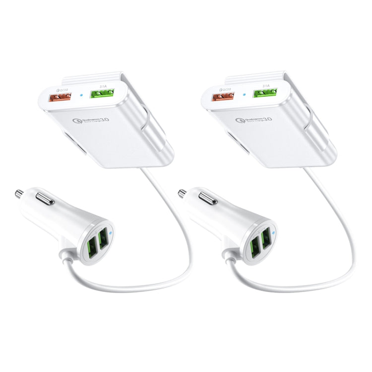 2PCS QC3.0 สี่พอร์ต Fast 5V 8A Car Charger ที่ชาร์จเบาะหลัง, 2PCS+Black, 2PCS+White