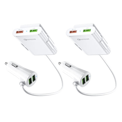 2PCS QC3.0 สี่พอร์ต Fast 5V 8A Car Charger ที่ชาร์จเบาะหลัง, 2PCS+Black, 2PCS+White