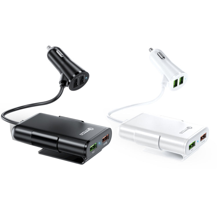 2PCS QC3.0 สี่พอร์ต Fast 5V 8A Car Charger ที่ชาร์จเบาะหลัง, 2PCS+Black, 2PCS+White