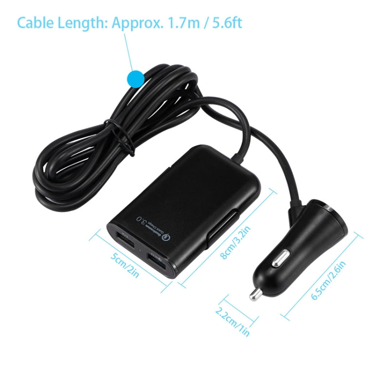 2PCS QC3.0 สี่พอร์ต Fast 5V 8A Car Charger ที่ชาร์จเบาะหลัง, 2PCS+Black, 2PCS+White