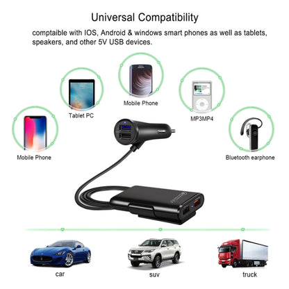 2PCS QC3.0 สี่พอร์ต Fast 5V 8A Car Charger ที่ชาร์จเบาะหลัง, 2PCS+Black, 2PCS+White