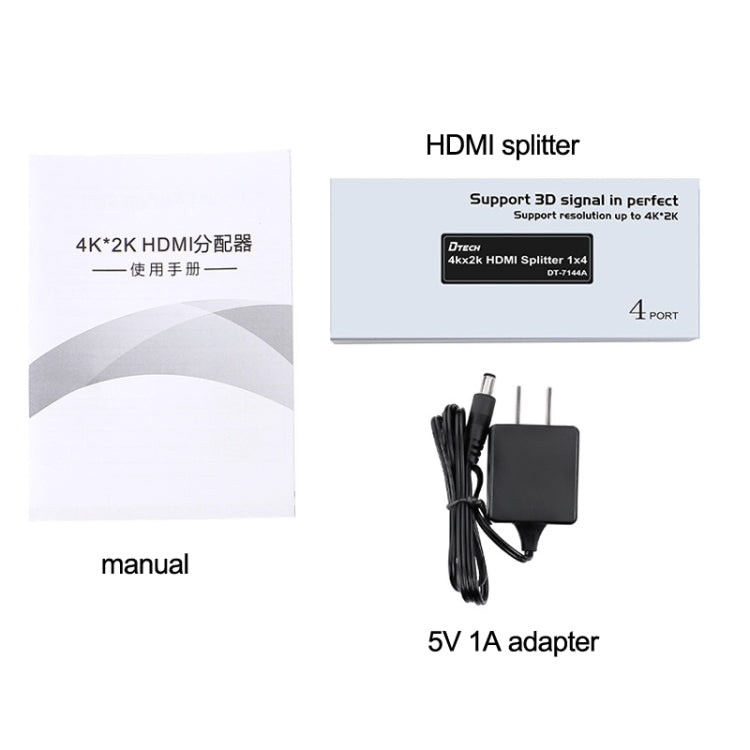 DTECH DT-7144A HDMI 2.0 1 In 4 Out 4K X 2K HD Video Splitter, ปลั๊ก CN, DT-7144A