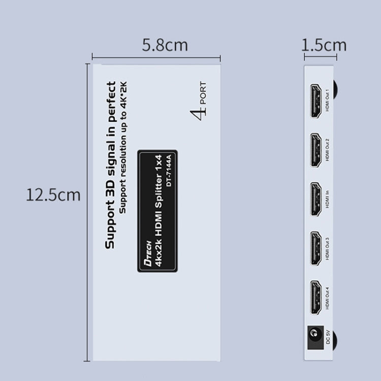 DTECH DT-7144A HDMI 2.0 1 In 4 Out 4K X 2K HD Video Splitter, ปลั๊ก CN, DT-7144A