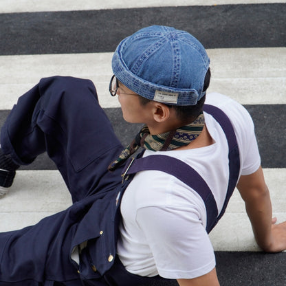 GEGEEN DOMOG หมวกคาวบอยเจ้าของบ้าน หมวกแตงโมวรรณกรรม หมวกกะลาสีย้อนยุค, Denim Blue