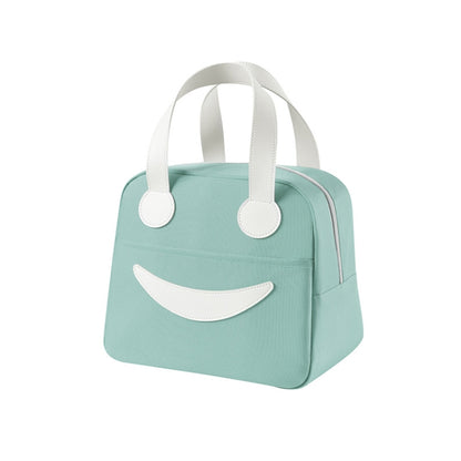 กระเป๋าใส่ข้าวหน้ายิ้มหูหิ้วหนัง ขนาด:, S (Green), S (Pink), S (Gray), S (Navy Blue), S (Yellow), L (Green), L (Pink), L (Gray), L (Navy Blue), L (Yellow)