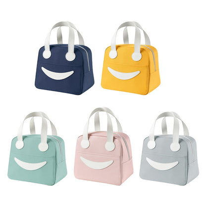 กระเป๋าใส่ข้าวหน้ายิ้มหูหิ้วหนัง ขนาด:, S (Green), S (Pink), S (Gray), S (Navy Blue), S (Yellow), L (Green), L (Pink), L (Gray), L (Navy Blue), L (Yellow)