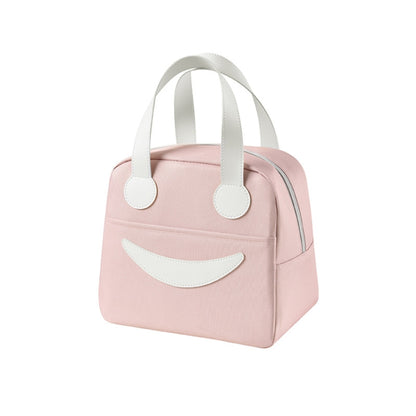 กระเป๋าใส่ข้าวหน้ายิ้มหูหิ้วหนัง ขนาด:, S (Green), S (Pink), S (Gray), S (Navy Blue), S (Yellow), L (Green), L (Pink), L (Gray), L (Navy Blue), L (Yellow)