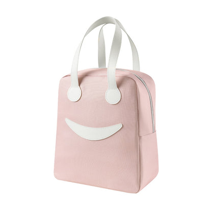 กระเป๋าใส่ข้าวหน้ายิ้มหูหิ้วหนัง ขนาด:, S (Green), S (Pink), S (Gray), S (Navy Blue), S (Yellow), L (Green), L (Pink), L (Gray), L (Navy Blue), L (Yellow)