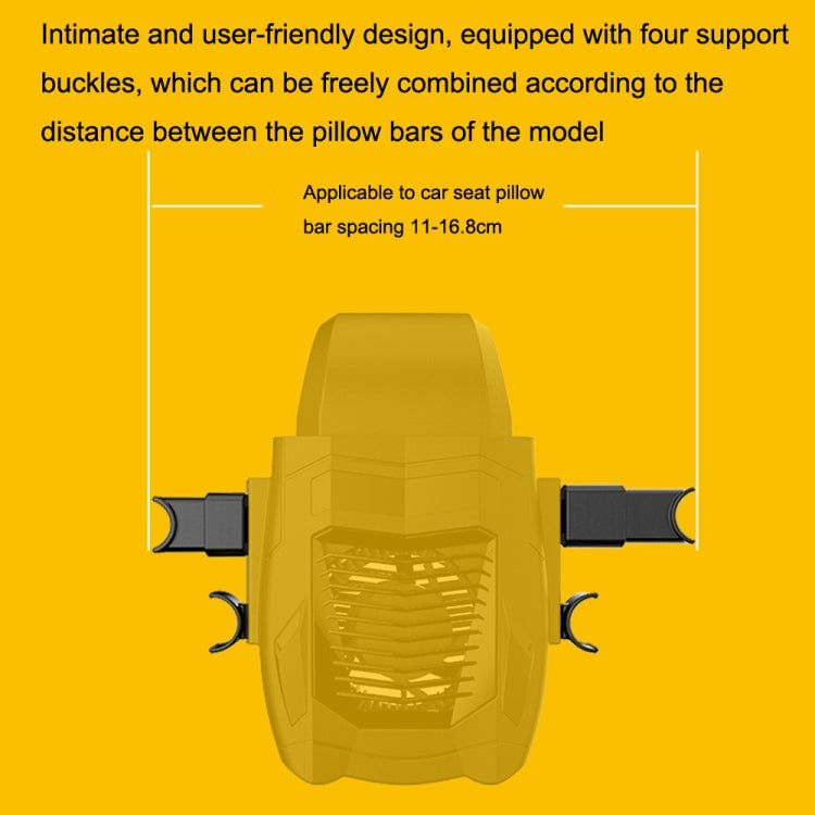 F415 พัดลม USB มัลติฟังก์ชั่นหลังเบาะรถยนต์, สีดำ, สีเหลือง