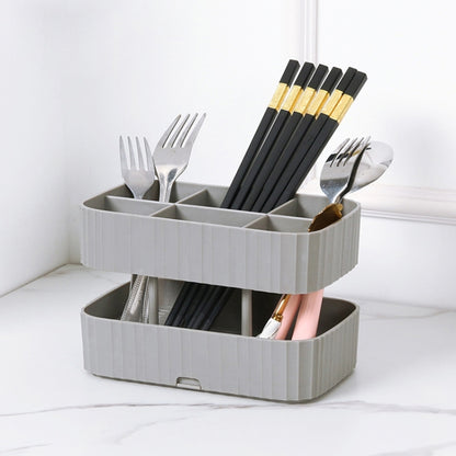 2 PCS ชั้นวางมีดช้อนครัว Draining ตะเกียบกรงกล่องเก็บของมัลติฟังก์ชั่น, 2 PCS Grey