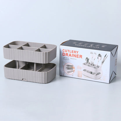 2 PCS ชั้นวางมีดช้อนครัว Draining ตะเกียบกรงกล่องเก็บของมัลติฟังก์ชั่น, 2 PCS Grey