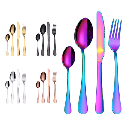 ชุดช้อนส้อมสเต็กสแตนเลส 4 ชิ้น/เซ็ต, True Color, Golden, Rose Gold, Colorful, Black