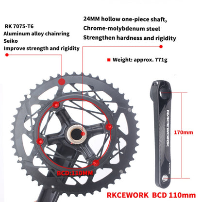 RACEWORK RKRFA จักรยานเสือหมอบอะลูมิเนียมอัลลอย 22 สปีด Crankset, Spec:, 50-34T without BB, 53-39T without BB, 50-34T with BB, 53-39T with BB