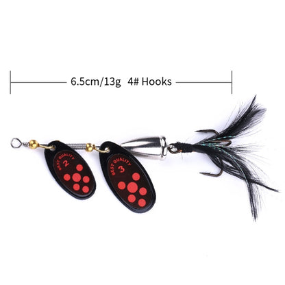 4 PCS HENGJIA SP304 6.5cm 13g Feather Hook เหยื่อล่อถนนเลื่อมหมุน, SP304 Orange Red, SP304 Black, SP304 Yellow