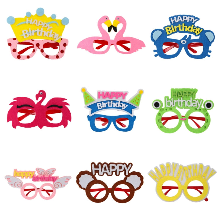 2 PCS แว่นตาตลกวันเกิดปาร์ตี้การ์ตูนตกแต่งภาพ Props, รูปร่าง:, Happy Birthday Dot, Pink Firebird, Blue Bear, Rose Red Firebird, Blue Letters, Frog, Angel Wings, Yellow Letters, Pink Letters