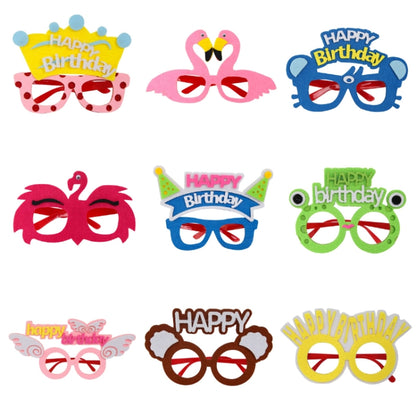 2 PCS แว่นตาตลกวันเกิดปาร์ตี้การ์ตูนตกแต่งภาพ Props, รูปร่าง:, Happy Birthday Dot, Pink Firebird, Blue Bear, Rose Red Firebird, Blue Letters, Frog, Angel Wings, Yellow Letters, Pink Letters