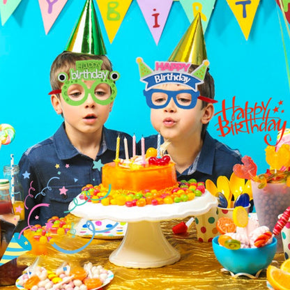 2 PCS แว่นตาตลกวันเกิดปาร์ตี้การ์ตูนตกแต่งภาพ Props, รูปร่าง:, Happy Birthday Dot, Pink Firebird, Blue Bear, Rose Red Firebird, Blue Letters, Frog, Angel Wings, Yellow Letters, Pink Letters