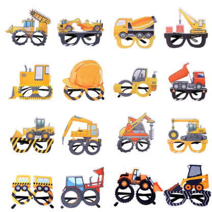 3 PCS เด็กปาร์ตี้วันเกิดตลกแว่นตา Photo Props, Logging Truck, Forklift, Tanker Truck, Small Crane, Bulldozer, Engineering Cap, Expel Soil Machine, Dump Truck, Excavator, Grinder, Screw Machine, Crane, Bus, Red Excavator, Orange Bulldozer, Yellow Excava...
