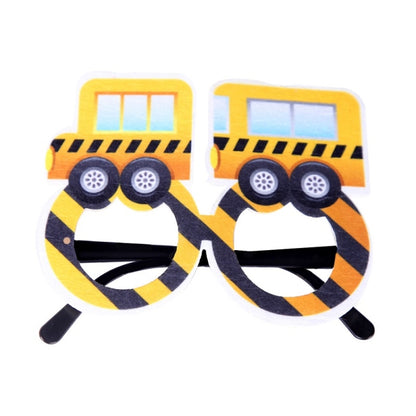 3 PCS เด็กปาร์ตี้วันเกิดตลกแว่นตา Photo Props, Logging Truck, Forklift, Tanker Truck, Small Crane, Bulldozer, Engineering Cap, Expel Soil Machine, Dump Truck, Excavator, Grinder, Screw Machine, Crane, Bus, Red Excavator, Orange Bulldozer, Yellow Excava...