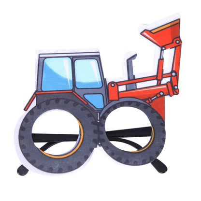 3 PCS เด็กปาร์ตี้วันเกิดตลกแว่นตา Photo Props, Logging Truck, Forklift, Tanker Truck, Small Crane, Bulldozer, Engineering Cap, Expel Soil Machine, Dump Truck, Excavator, Grinder, Screw Machine, Crane, Bus, Red Excavator, Orange Bulldozer, Yellow Excava...