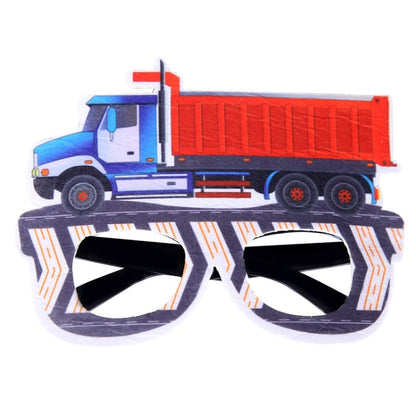 3 PCS เด็กปาร์ตี้วันเกิดตลกแว่นตา Photo Props, Logging Truck, Forklift, Tanker Truck, Small Crane, Bulldozer, Engineering Cap, Expel Soil Machine, Dump Truck, Excavator, Grinder, Screw Machine, Crane, Bus, Red Excavator, Orange Bulldozer, Yellow Excava...