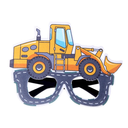 3 PCS เด็กปาร์ตี้วันเกิดตลกแว่นตา Photo Props, Logging Truck, Forklift, Tanker Truck, Small Crane, Bulldozer, Engineering Cap, Expel Soil Machine, Dump Truck, Excavator, Grinder, Screw Machine, Crane, Bus, Red Excavator, Orange Bulldozer, Yellow Excava...