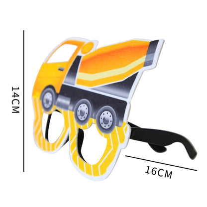 3 PCS เด็กปาร์ตี้วันเกิดตลกแว่นตา Photo Props, Logging Truck, Forklift, Tanker Truck, Small Crane, Bulldozer, Engineering Cap, Expel Soil Machine, Dump Truck, Excavator, Grinder, Screw Machine, Crane, Bus, Red Excavator, Orange Bulldozer, Yellow Excava...
