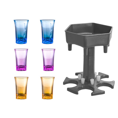 Bar Party 6 Cups เครื่องจ่ายไวน์หกเหลี่ยม Wine Pourer, Gray+6 Transparent Cups, Blue+6 Transparent Cups, Gray+6 Colorful Cups, Blue+6 Colorful Cups