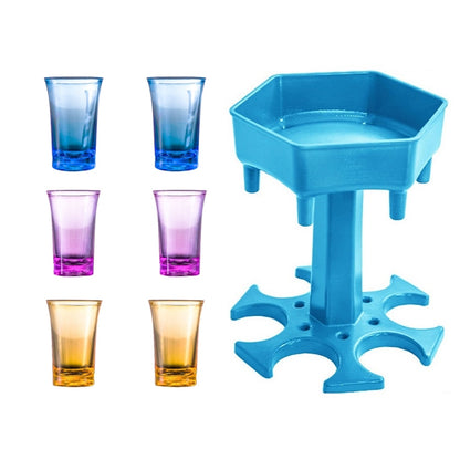 Bar Party 6 Cups เครื่องจ่ายไวน์หกเหลี่ยม Wine Pourer, Gray+6 Transparent Cups, Blue+6 Transparent Cups, Gray+6 Colorful Cups, Blue+6 Colorful Cups