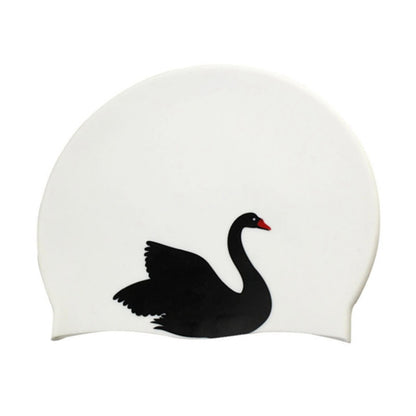 Hy08 หมวกว่ายน้ำซิลิโคนพิมพ์ลายการ์ตูนน่ารัก Spec:, Black Swan, Little Squirrel, Princess Cat, Cavaliers cat, White Pig, Pink Pig