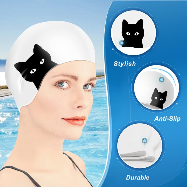 Hy08 หมวกว่ายน้ำซิลิโคนพิมพ์ลายการ์ตูนน่ารัก Spec:, Black Swan, Little Squirrel, Princess Cat, Cavaliers cat, White Pig, Pink Pig