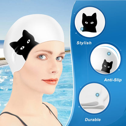 Hy08 หมวกว่ายน้ำซิลิโคนพิมพ์ลายการ์ตูนน่ารัก Spec:, Black Swan, Little Squirrel, Princess Cat, Cavaliers cat, White Pig, Pink Pig