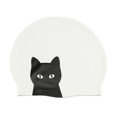 Hy08 หมวกว่ายน้ำซิลิโคนพิมพ์ลายการ์ตูนน่ารัก Spec:, Black Swan, Little Squirrel, Princess Cat, Cavaliers cat, White Pig, Pink Pig