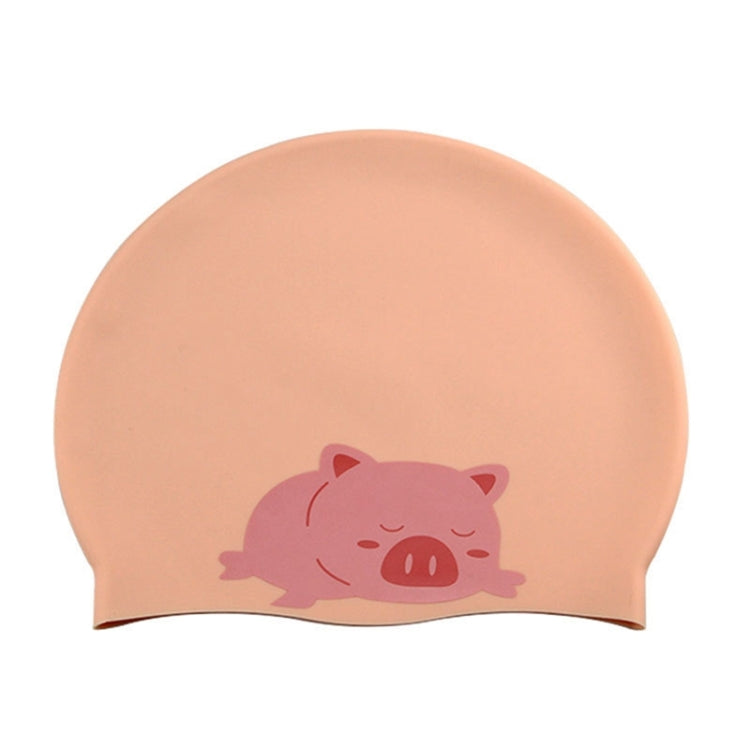 Hy08 หมวกว่ายน้ำซิลิโคนพิมพ์ลายการ์ตูนน่ารัก Spec:, Black Swan, Little Squirrel, Princess Cat, Cavaliers cat, White Pig, Pink Pig