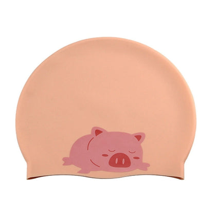 Hy08 หมวกว่ายน้ำซิลิโคนพิมพ์ลายการ์ตูนน่ารัก Spec:, Black Swan, Little Squirrel, Princess Cat, Cavaliers cat, White Pig, Pink Pig