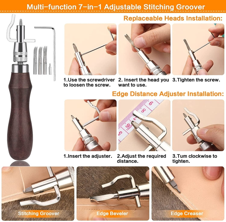 ชุดเครื่องมือ DIY เครื่องหนังแฮนด์เมด ชุดเครื่องมือเย็บผ้า, 29 In 1, 48 In 1