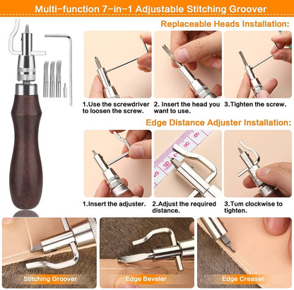 ชุดเครื่องมือ DIY เครื่องหนังแฮนด์เมด ชุดเครื่องมือเย็บผ้า, 29 In 1, 48 In 1