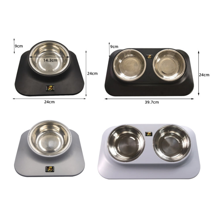 Pugga Pet Stainless Steel Anti-Slip Bowl Cat Dog Tilted Neck Feeder, สไตล์:, Single Bowl Black, Single Bowl Silver Gray, Double Bowl Black, Double Bowl Silver Gray