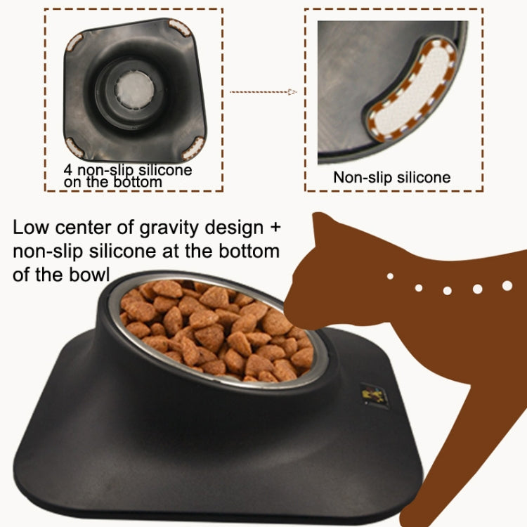 Pugga Pet Stainless Steel Anti-Slip Bowl Cat Dog Tilted Neck Feeder, สไตล์:, Single Bowl Black, Single Bowl Silver Gray, Double Bowl Black, Double Bowl Silver Gray