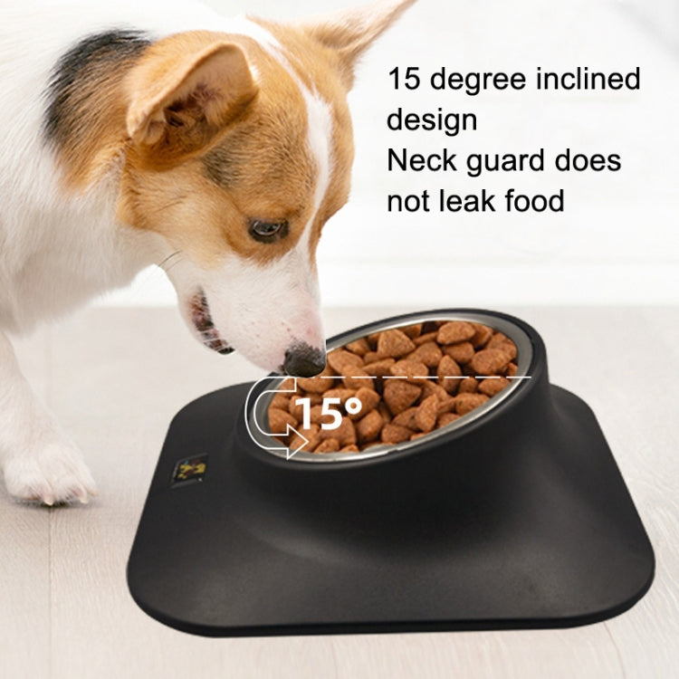 Pugga Pet Stainless Steel Anti-Slip Bowl Cat Dog Tilted Neck Feeder, สไตล์:, Single Bowl Black, Single Bowl Silver Gray, Double Bowl Black, Double Bowl Silver Gray