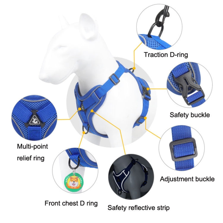 HT-864 Pet Traction Rope สายรัดหน้าอกสุนัขระบายอากาศสะท้อนแสง, ขนาด:, S, M, L, XL