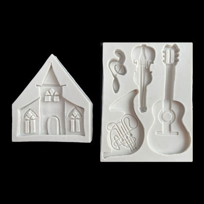 5PCS Castle Musical ซิลิโคนแม่พิมพ์ช็อกโกแลต Fondant Cake Decor, สไตล์:, Triangle, Rectangle